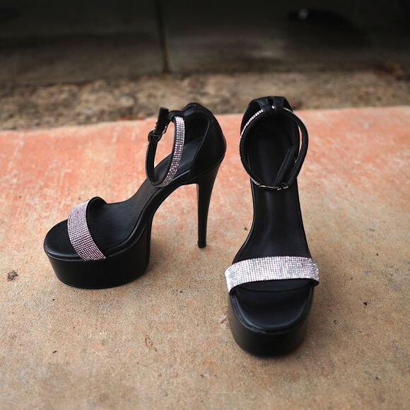 Sparkly Rhinestone Platform Heels Size 7 Open Toe Stiletto Pleaser Sandals - Picture 11 of 11
